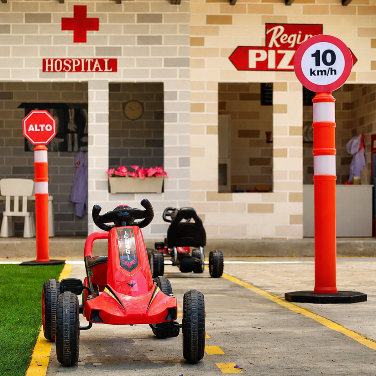 Pista de autos infantiles frente a la mini ciudad de Diversitopía en Oaxaca.